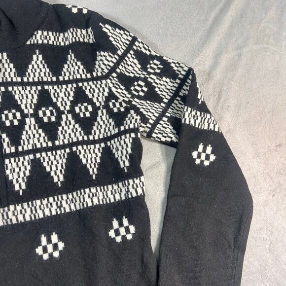 Icelandic Design Women's Black/White 1/4 Zip 100% Merino Wool Sweater Large - Picture 4 of 7